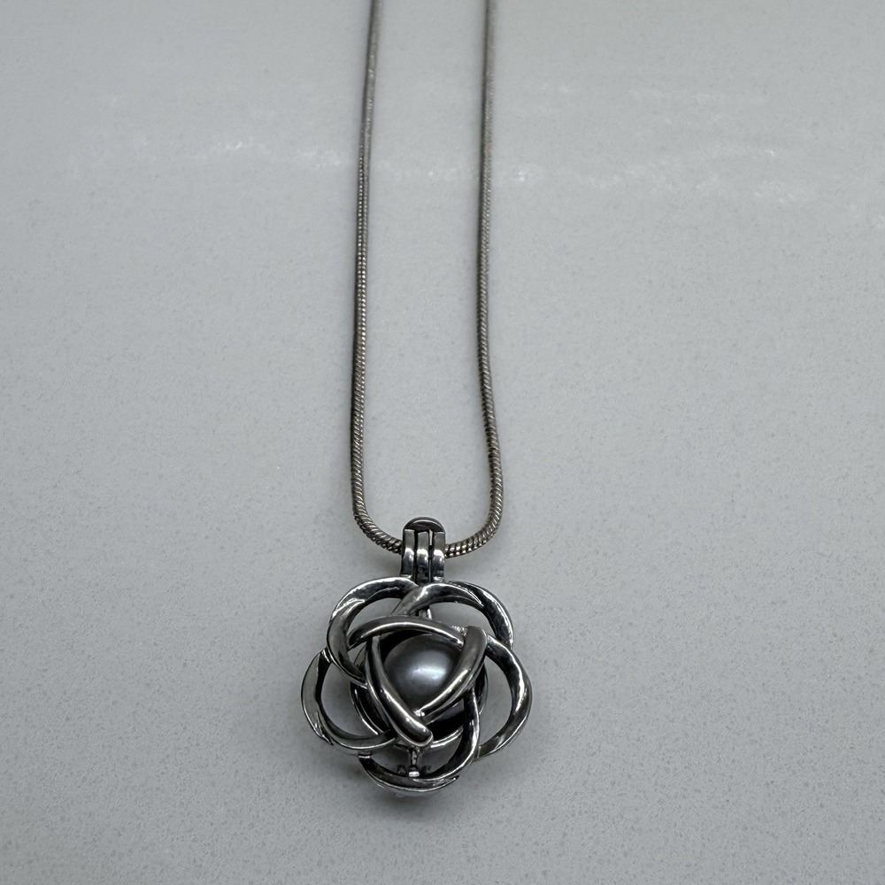 Freshwater Pearl Infinity Cage Pendant 925 Sterling Snake Chain Necklace 18 Inch